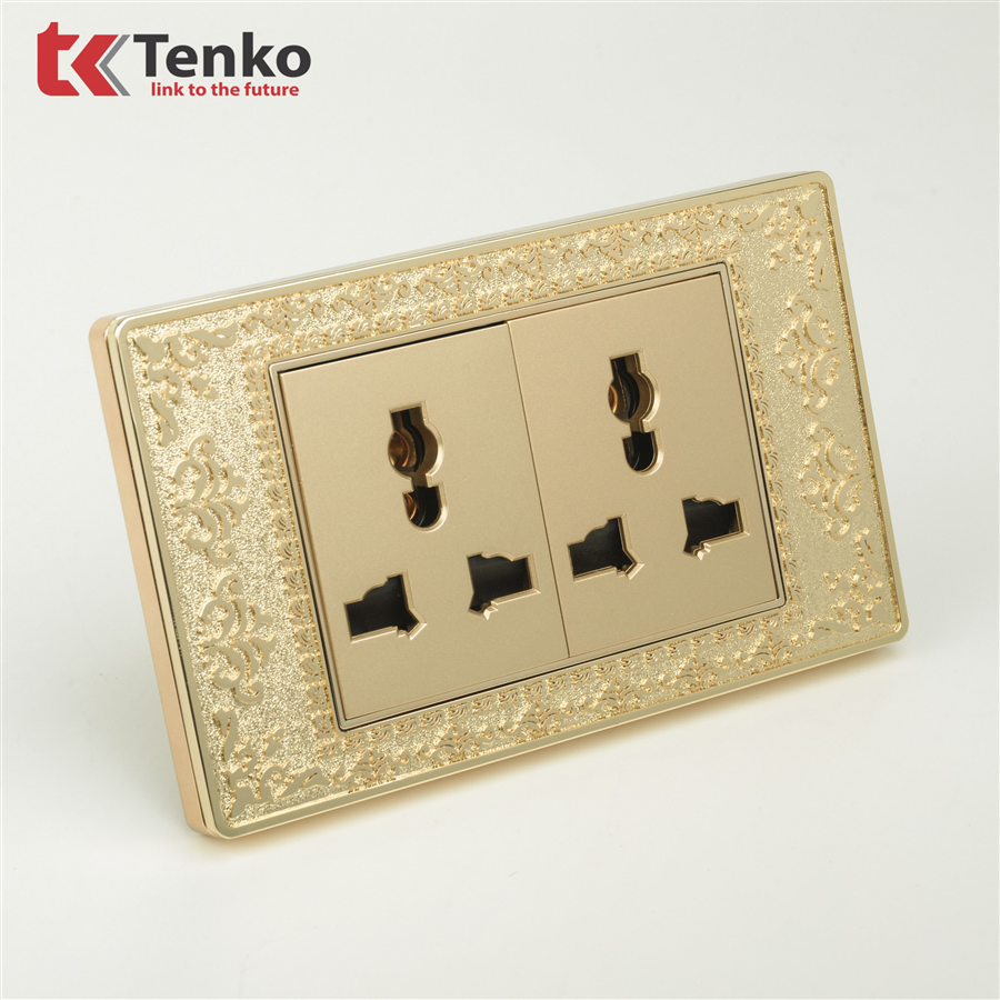 Ổ Cắm Đôi 3 Chấu Hoa Văn Đồng Nguyên Khối TK-C8-05