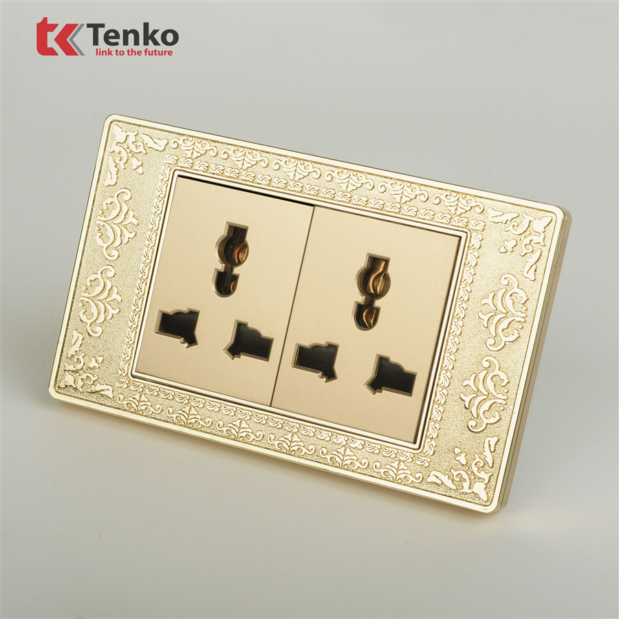 Ổ Cắm Đôi 3 Chấu Hoa Văn Đồng Nguyên Khối TK-C8-05