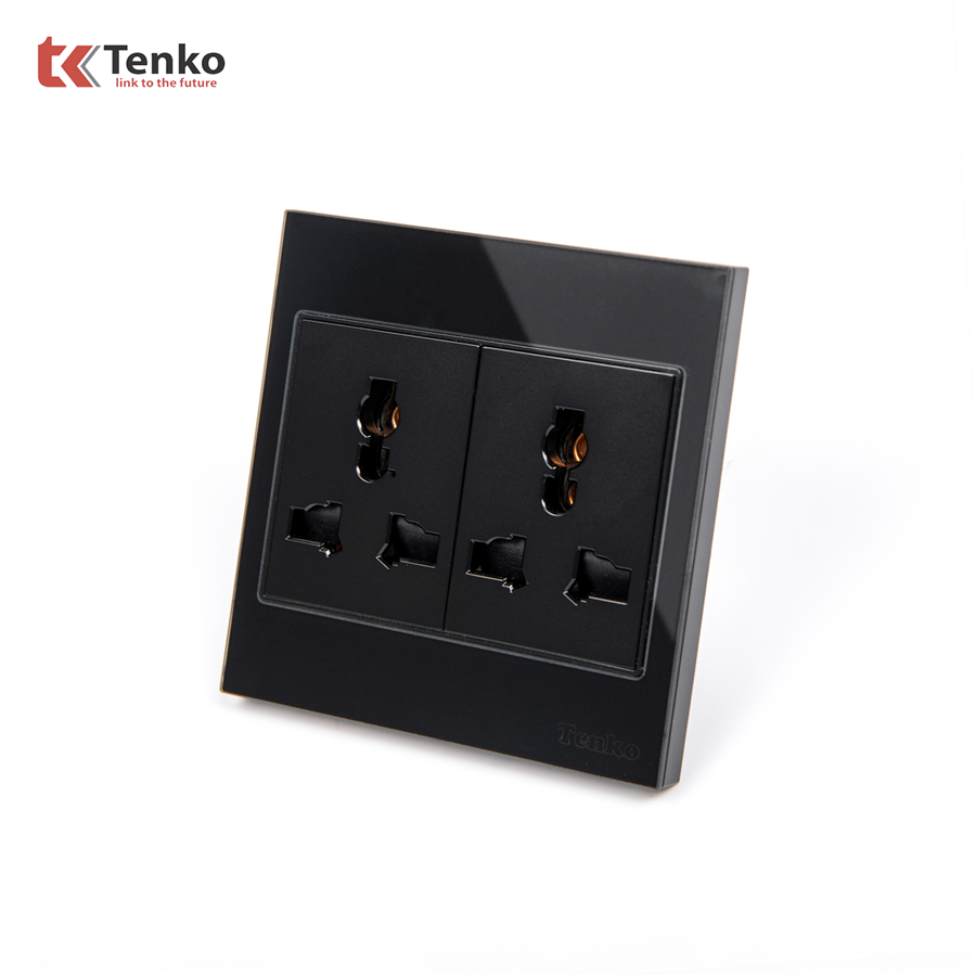 Ổ Cắm Đôi 3 Chấu Kính Cường Lực TK-V18-050 Đen
