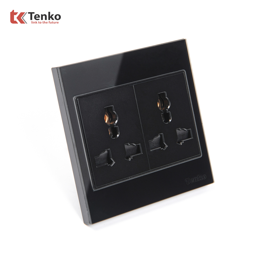Ổ Cắm Đôi 3 Chấu Kính Cường Lực TK-V18-050 Đen