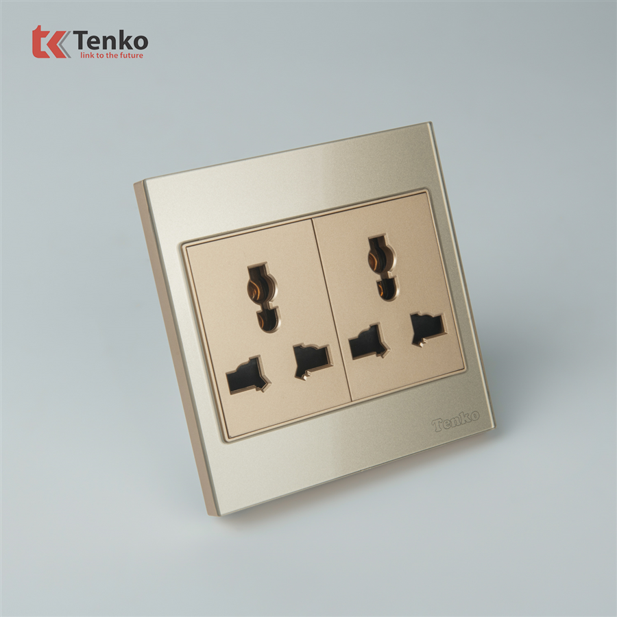 Ổ Cắm Đôi 3 Chấu Mặt Kính Cường Lực TK-V18-050