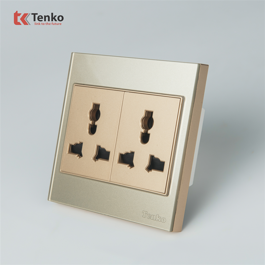 Ổ Cắm Đôi 3 Chấu Mặt Kính Cường Lực TK-V18-050