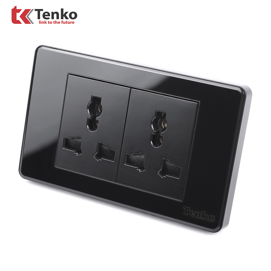 Ổ Cắm Đôi 3 Chấu Mặt Nhựa Epoxy TK-C9-050 Đen
