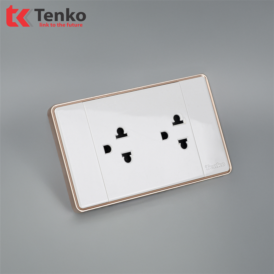 Ổ Cắm Đôi 3 Chấu Tràn Viền C1-044 Trắng Viền Vàng