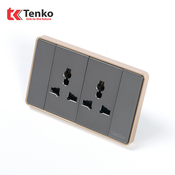 Ổ Cắm Đôi 3 Chấu Tràn Viền C1-050 Xám Viền Vàng