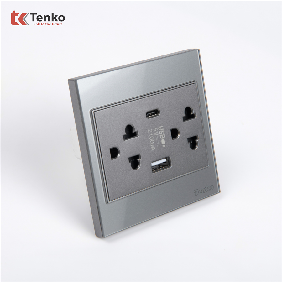 Ổ Cắm Đôi 3 Chấu + USB + Type C  Tenko TK-V18-045