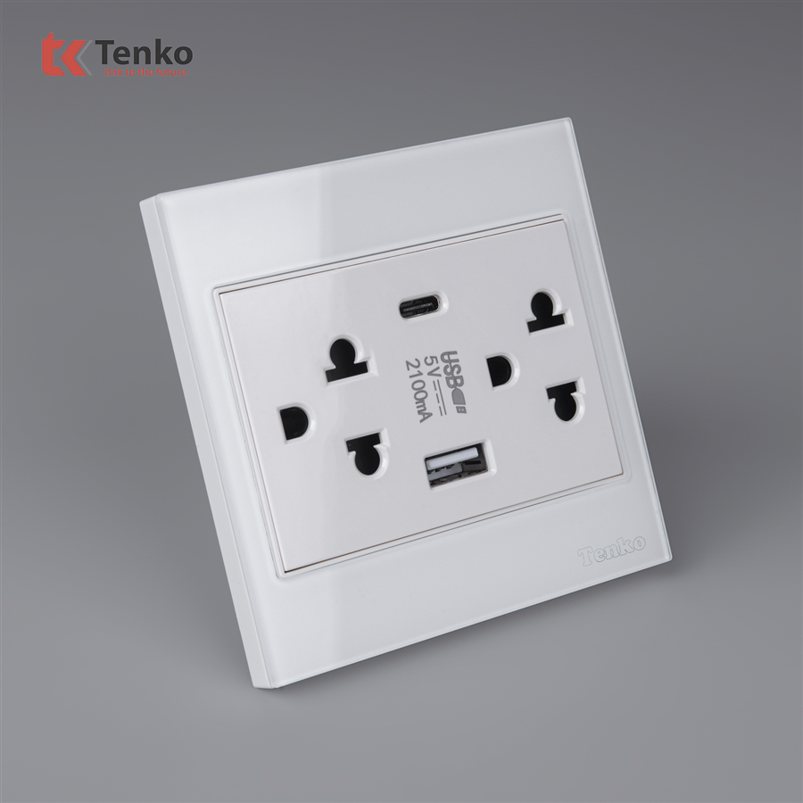 Ổ Cắm Đôi 3 Chấu + USB + Type C TK-V18-045