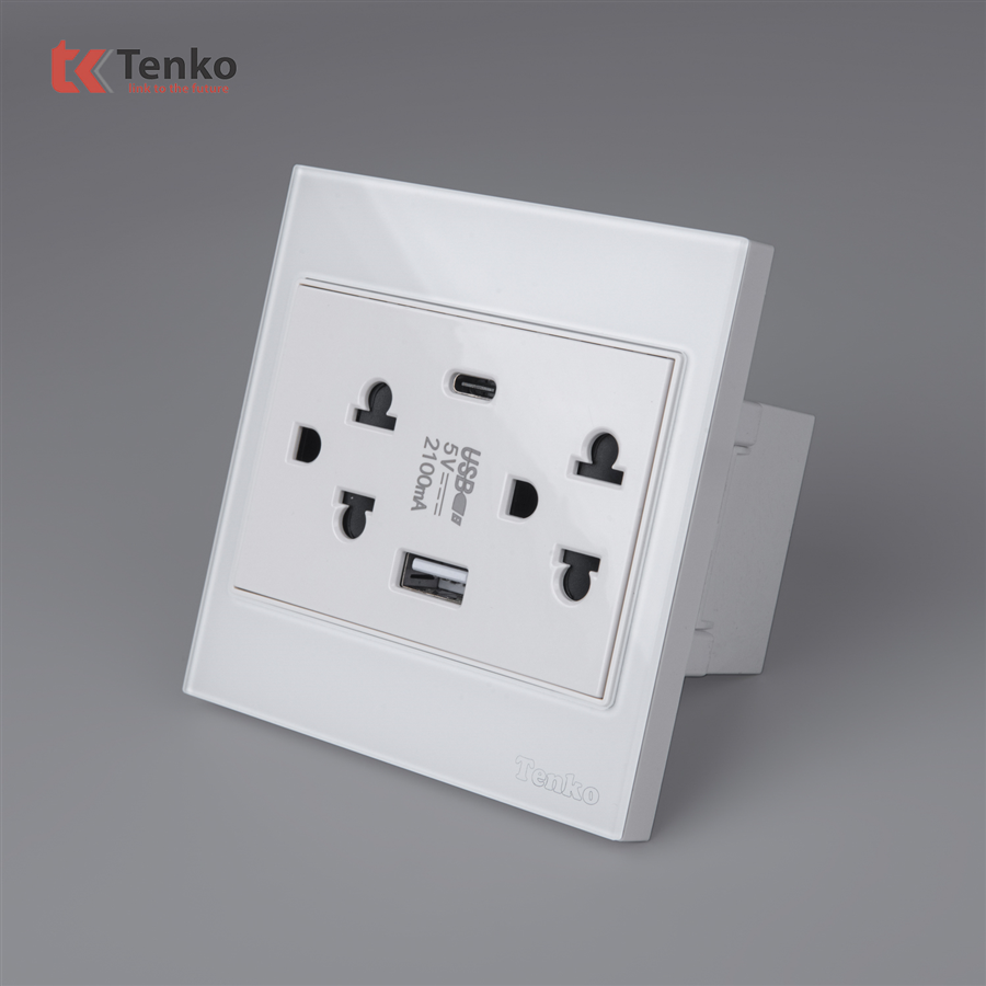 Ổ Cắm Đôi 3 Chấu + USB + Type C TK-V18-045