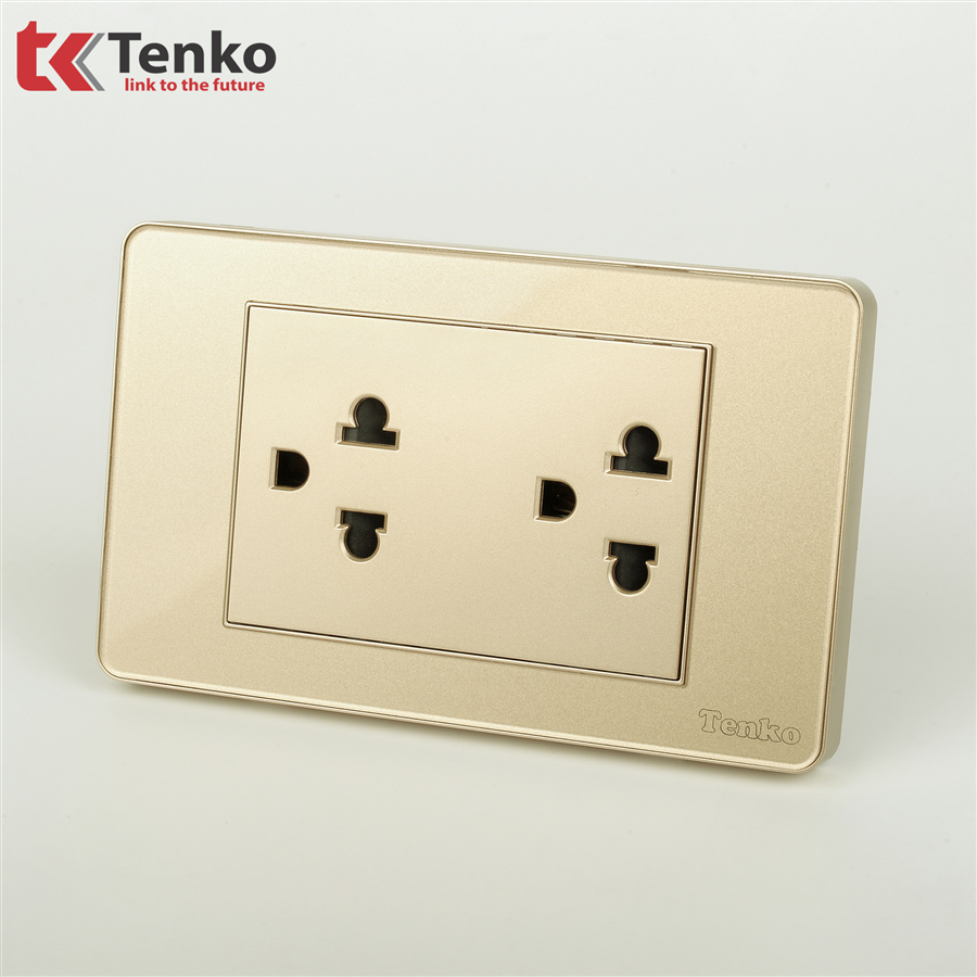 Ổ Cắm Đôi 3Chấu Mặt Nhựa Phủ Bóng Kính C9-044 Vàng