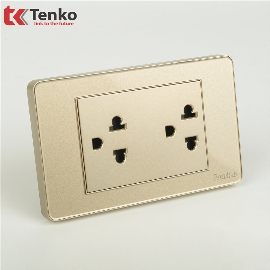 Ổ Cắm Đôi 3Chấu Mặt Nhựa Phủ Bóng Kính C9-044 Vàng
