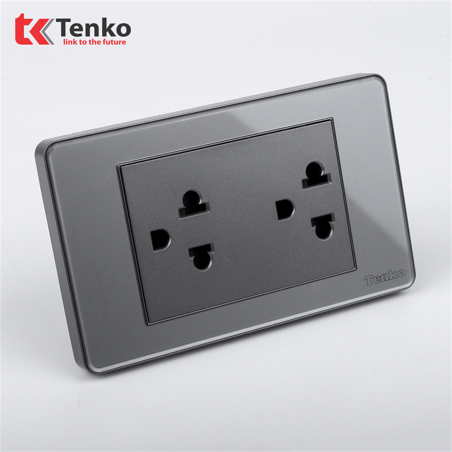 Ổ Cắm Đôi 3Chấu Mặt Nhựa Phủ Bóng Kính C9-044 Vàng