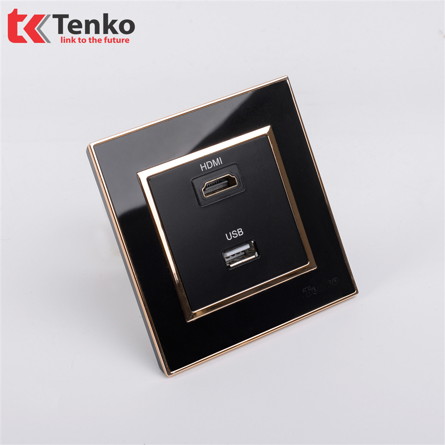 Ổ Cắm HDMI, USB Mặt Nhựa Cao Cấp F66-76 Đen