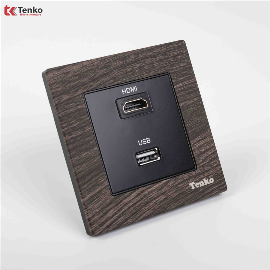 Ổ Cắm HDMI, USB Mặt Vuông Vân Gỗ F71A-76