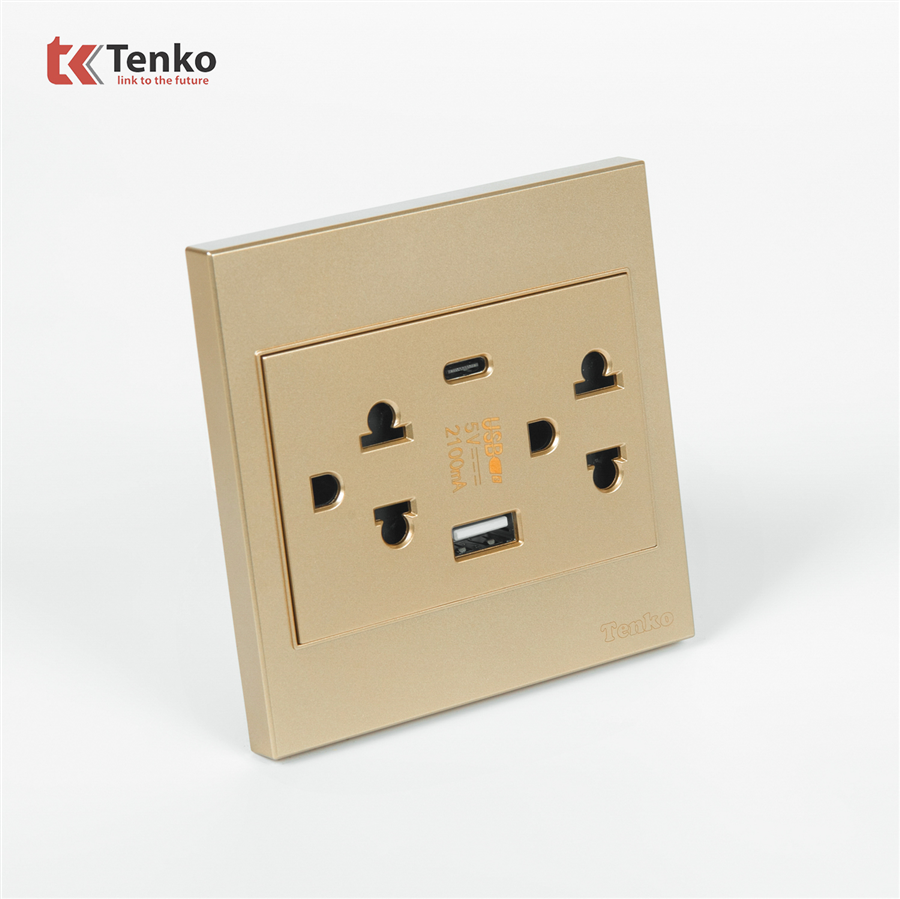 Ổ Cắm Kèm USB, Type C Mặt Nhựa ABS Tenko TK-V1-045