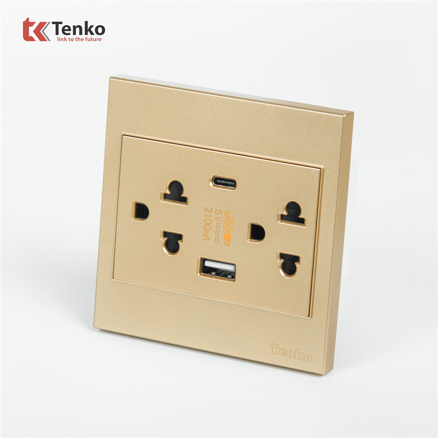 Ổ Cắm Kèm USB, Type C Mặt Nhựa ABS Tenko TK-V1-045