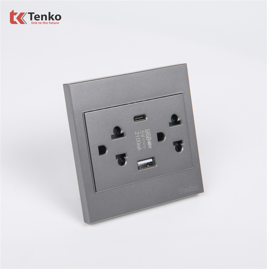 Ổ Cắm Kèm USB, Type C Mặt Nhựa ABS Tenko TK-V1-045