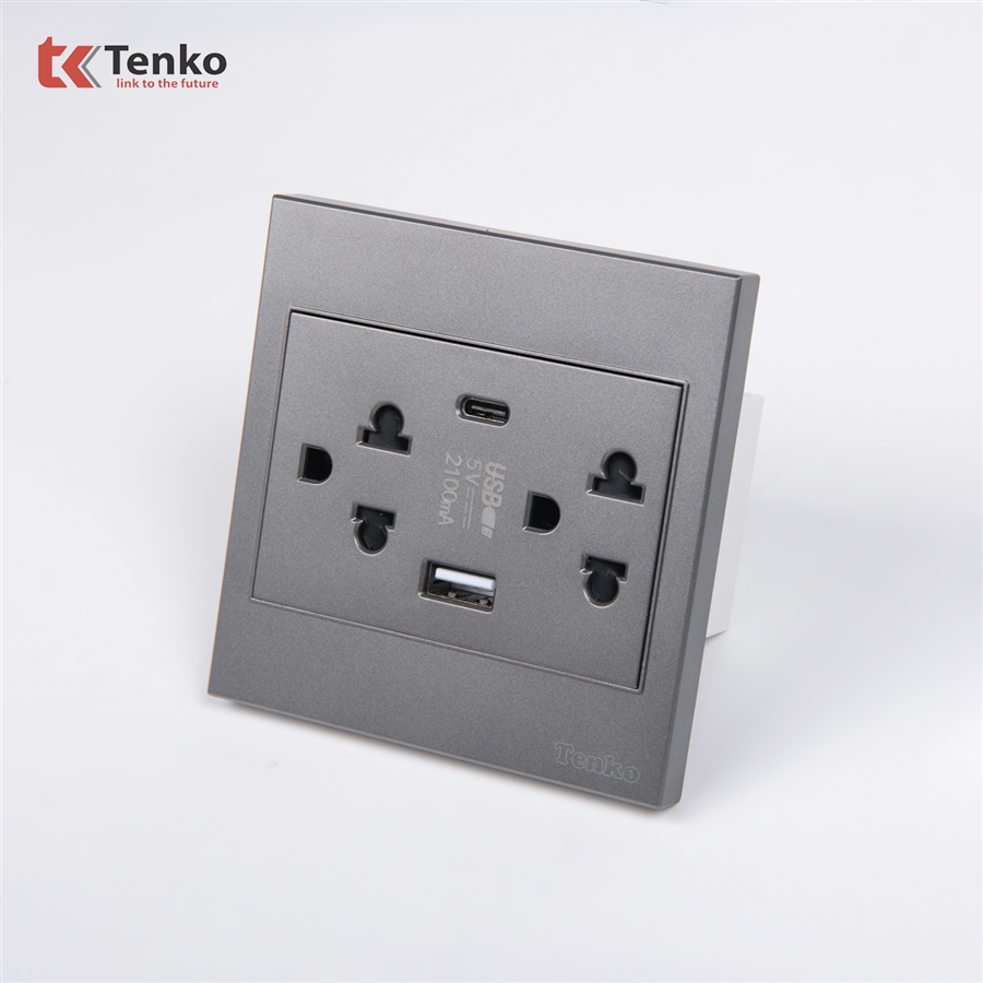 Ổ Cắm Kèm USB, Type C Mặt Nhựa ABS Tenko TK-V1-045