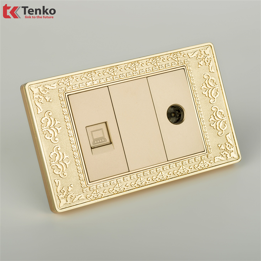 Ổ Cắm LAN và TIVI Mặt Hoa Văn Đồng TK-C8-075