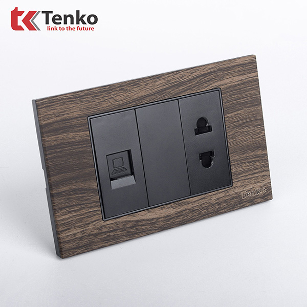 Ổ Cắm Mạng LAN Kèm Ổ Cắm Đơn TK-C6A-078 Vân Gỗ