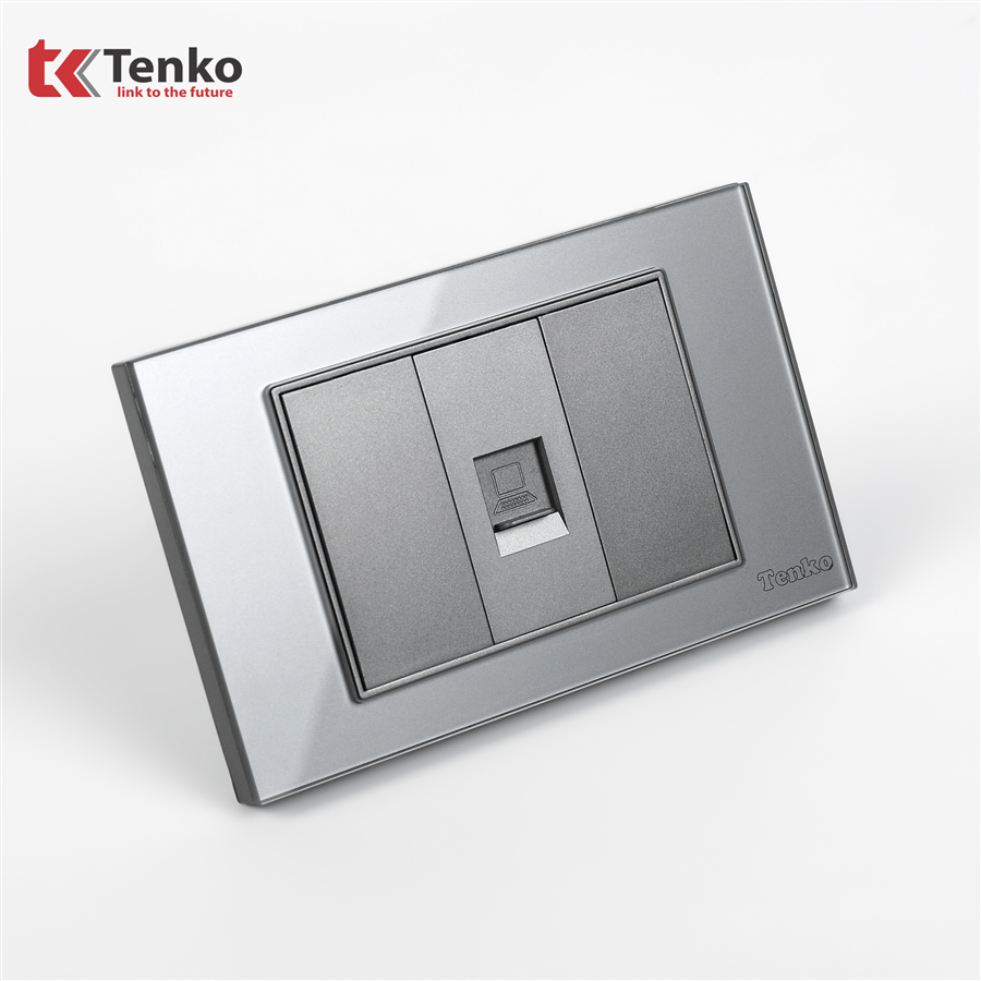 Ổ Cắm Mạng LAN Mặt Kính Cường Lực C18-072 Xám