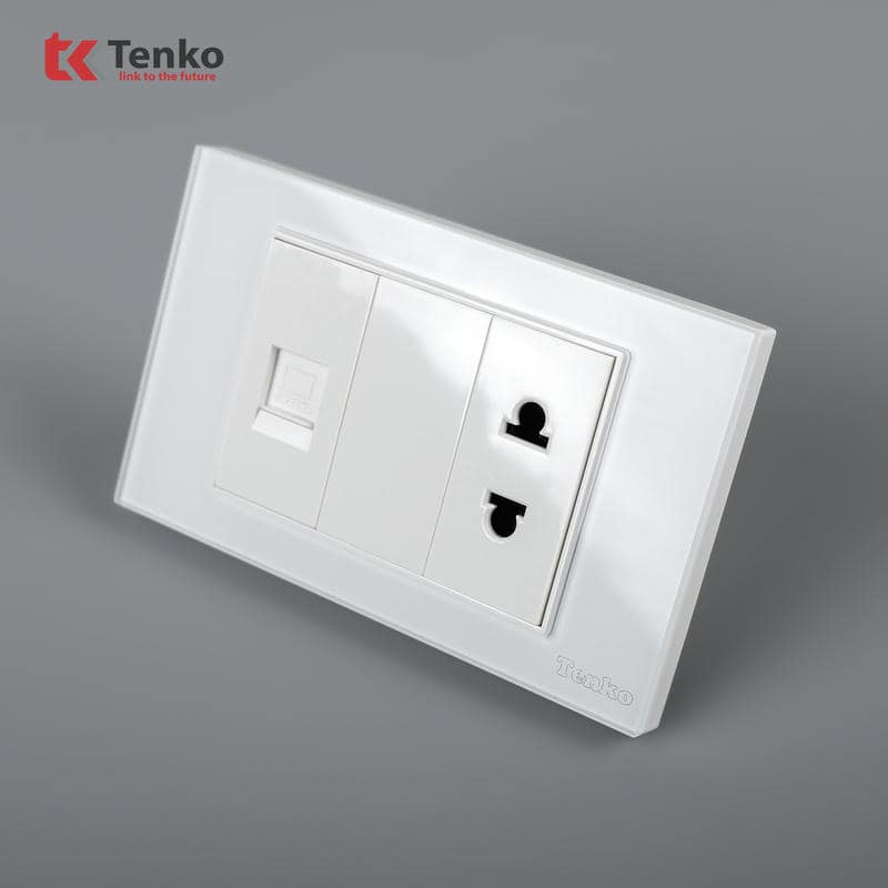 Ổ Cắm, Mạng LAN Mặt Kính Cường Lực C18-076 Trắng