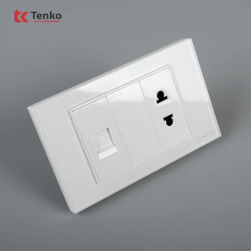 Ổ Cắm, Mạng LAN Mặt Kính Cường Lực C18-076 Trắng
