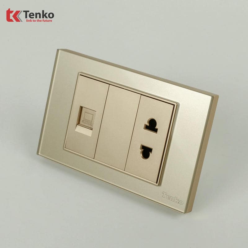 Ổ Cắm, Mạng LAN Mặt Kính Cường Lực C18-076 Vàng