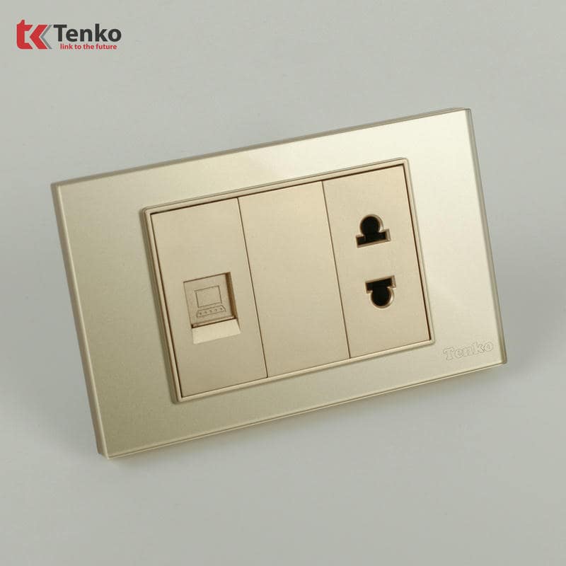 Ổ Cắm, Mạng LAN Mặt Kính Cường Lực C18-076 Vàng