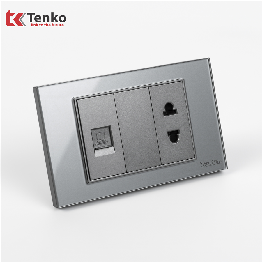 Ổ Cắm, Mạng LAN Mặt Kính Cường Lực C18-076 Xám