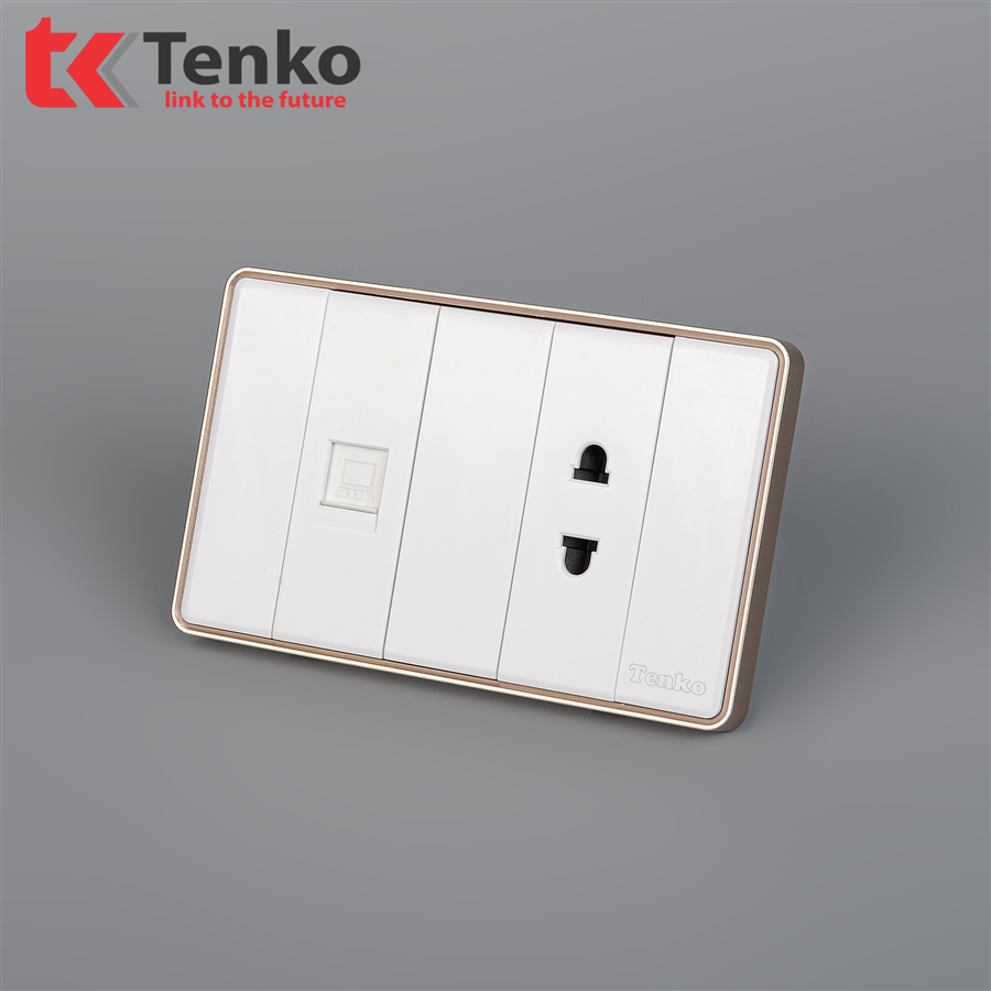 Ổ Cắm, Mạng LAN Tràn Viền C1-076 Trắng Viền Vàng