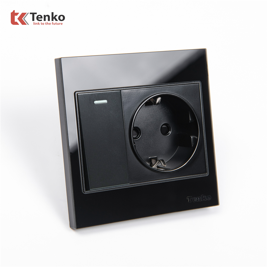 Ổ Cắm Schuko Chuẩn Đức Có CôngTắc TK-V18-060 Đen