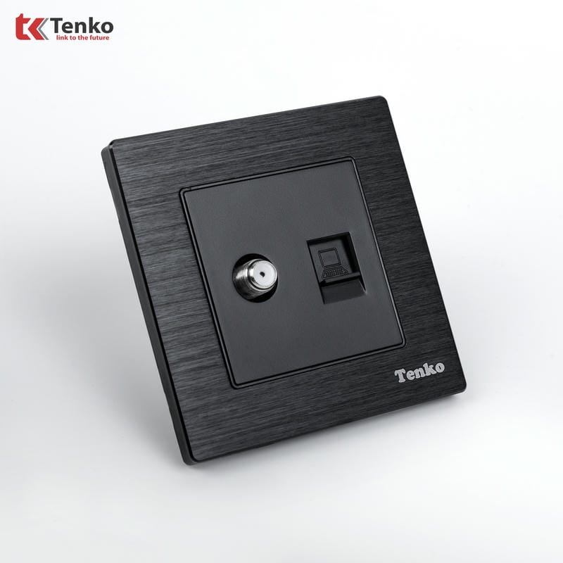 Ổ Cắm Tivi và LAN Mặt Vân Hợp Kim F71B-51 Đen Xước