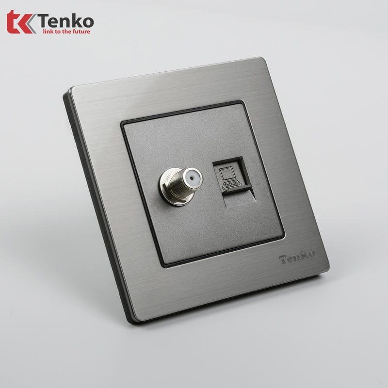 Ổ Cắm Tivi và LAN Mặt Vân Hợp Kim F71B-51 Xám Bóng