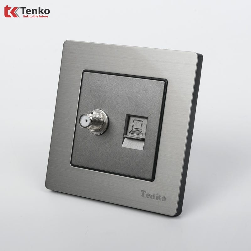 Ổ Cắm Tivi và LAN Mặt Vân Hợp Kim F71B-51 Xám Bóng
