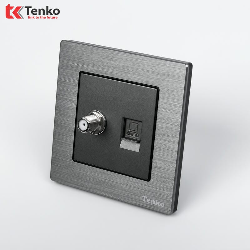 Ổ Cắm Tivi và LAN Mặt Vân Hợp Kim F71B-51 Xám Bóng