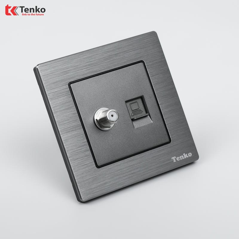 Ổ Cắm Tivi và LAN Mặt Vân Hợp Kim F71B-51 Xám Bóng