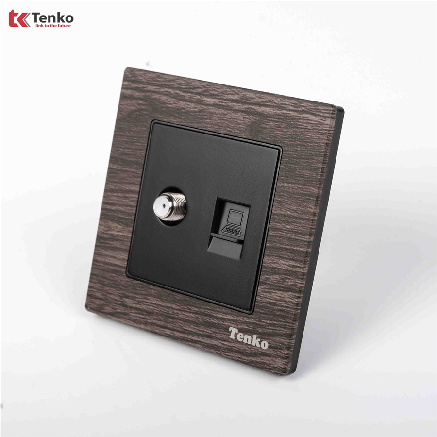 Ổ Cắm Tivi và Mạng LAN Mặt Vuông Vân Gỗ F71A-51