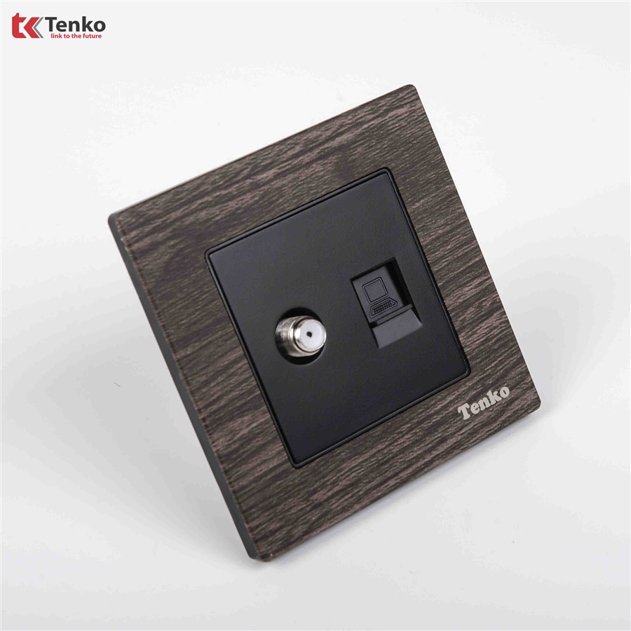 Ổ Cắm Tivi và Mạng LAN Mặt Vuông Vân Gỗ F71A-51