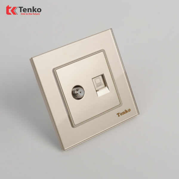 Ổ Cắm Tivi Và Mạng Mặt Kính Cường Lực F71D-51 Vàng