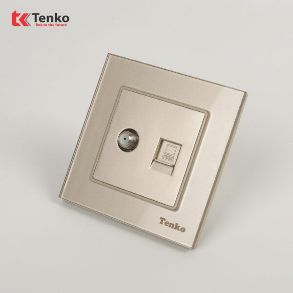 Ổ Cắm Tivi Và Mạng Mặt Kính Cường Lực F71D-51 Vàng