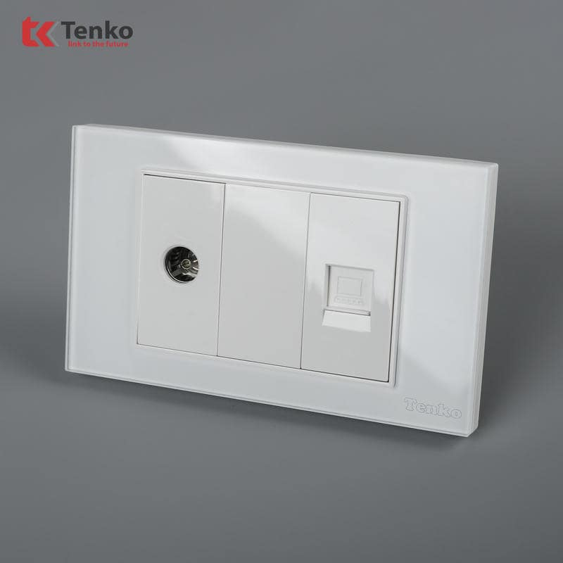 Ổ Cắm TV Và LAN Mặt Kính Cường Lực C18-075 Trắng