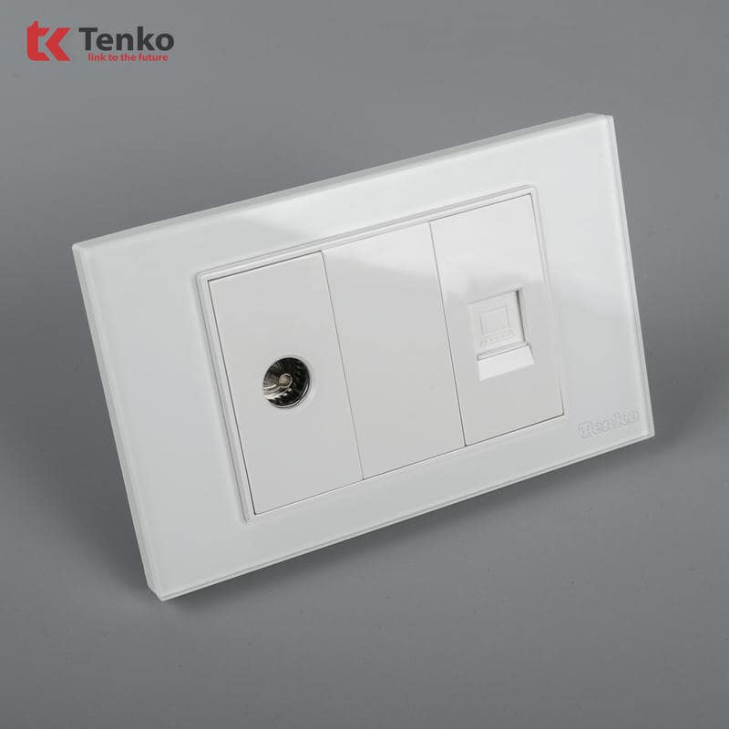 Ổ Cắm TV Và LAN Mặt Kính Cường Lực C18-075 Trắng