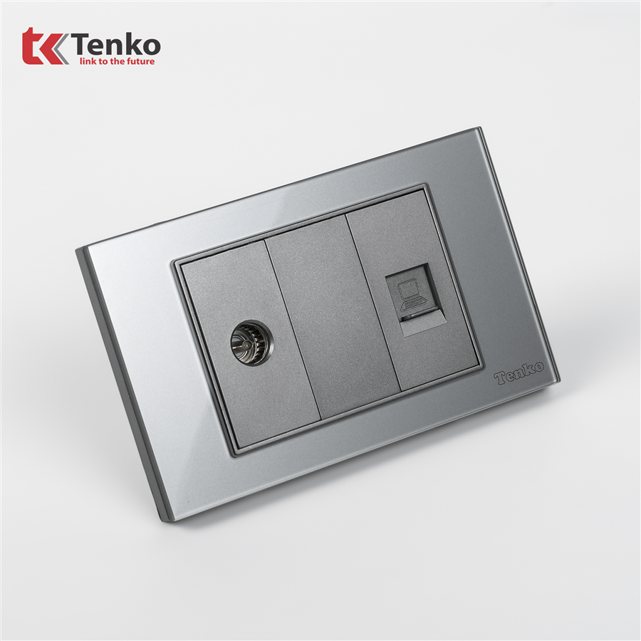 Ổ Cắm TV Và LAN Mặt Kính Cường Lực C18-075 Xám