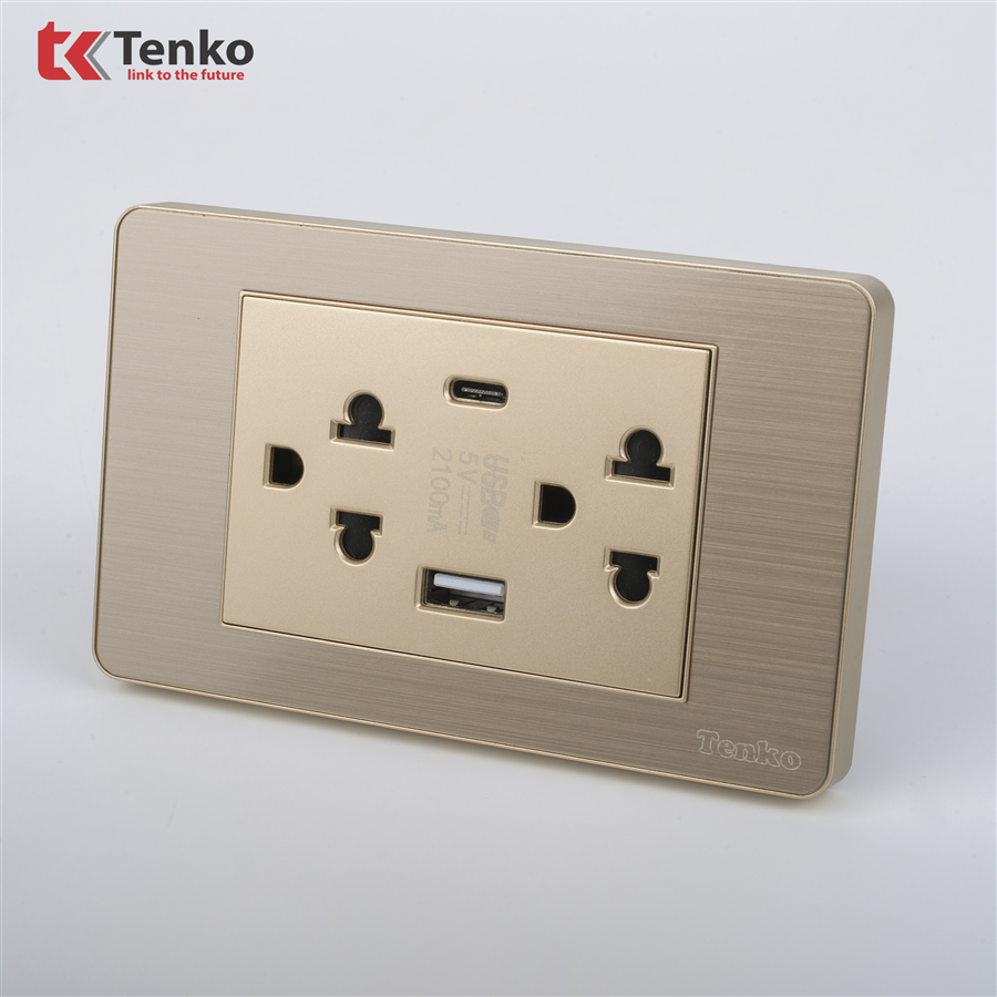 Ổ Cắm+USB+Type C Âm tường Kim Loại TK-C7G-045