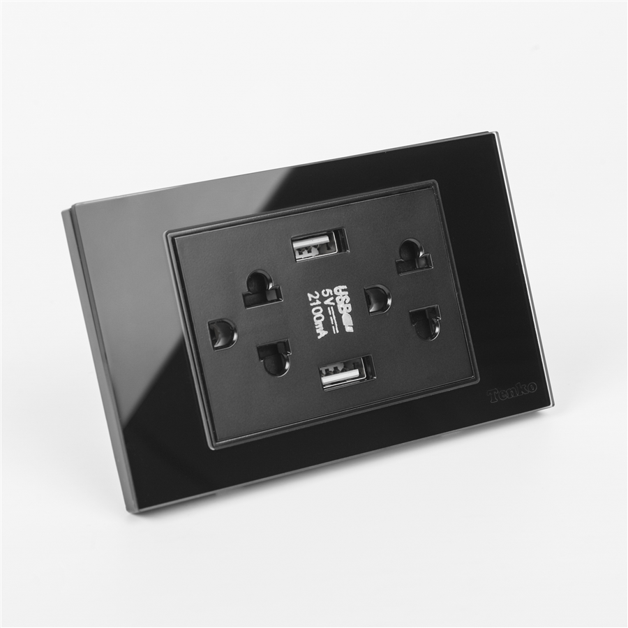 Ổ Cắm USB,Type C Mặt Kính Cường Lực C18-045 Đen