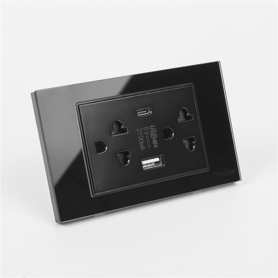 Ổ Cắm USB,Type C Mặt Kính Cường Lực C18-045 Đen