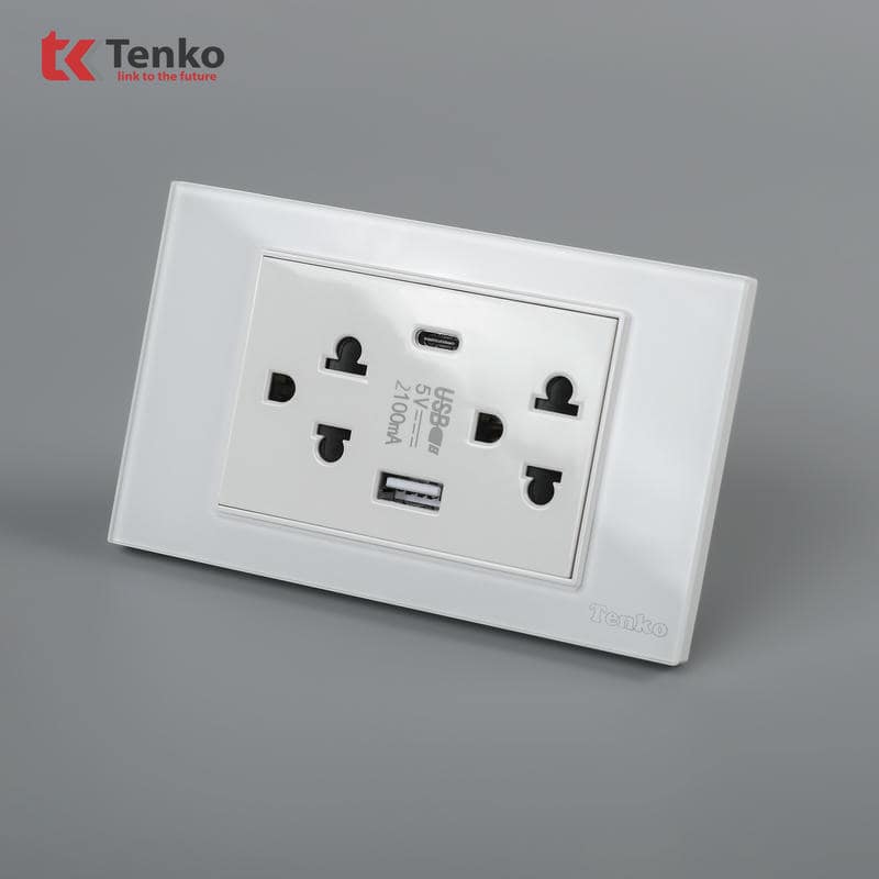 Ổ Cắm USB,Type C Mặt Kính Cường Lực C18-045 Trắng