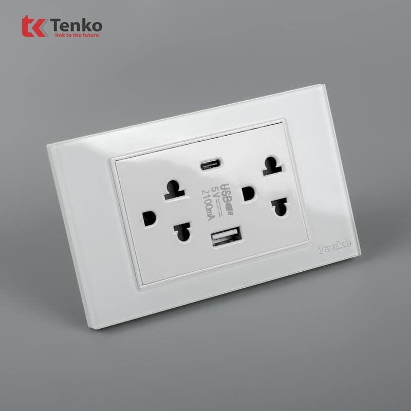 Ổ Cắm USB,Type C Mặt Kính Cường Lực C18-045 Trắng