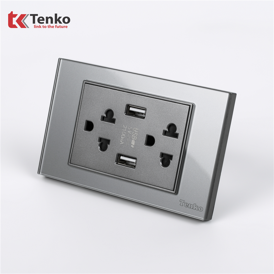 Ổ Cắm USB,Type C Mặt Kính Cường Lực C18-045 Vàng