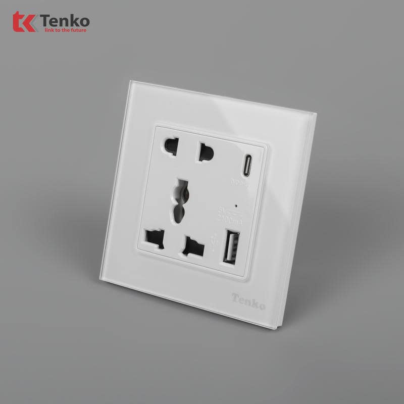 Ổ Cắm USB,Type C Mặt Kính Cường Lực F71D-44 Trắng